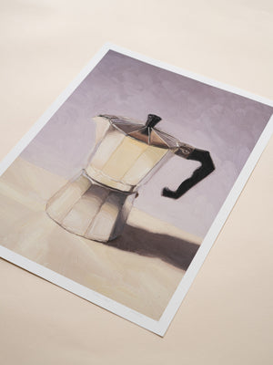 Print of a Moka pot on a beige background