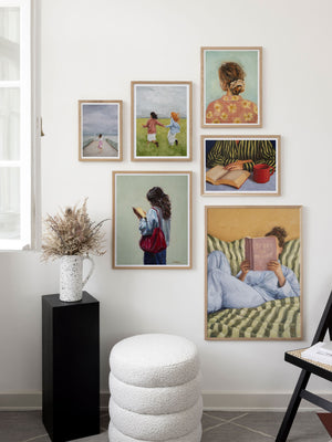 Gallery wall with framed artwork