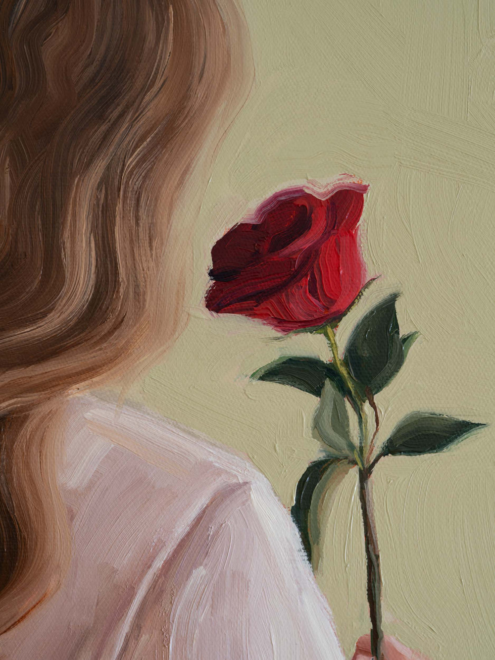 Oil Painting "Girl With A Rose" framed in oak floating frame