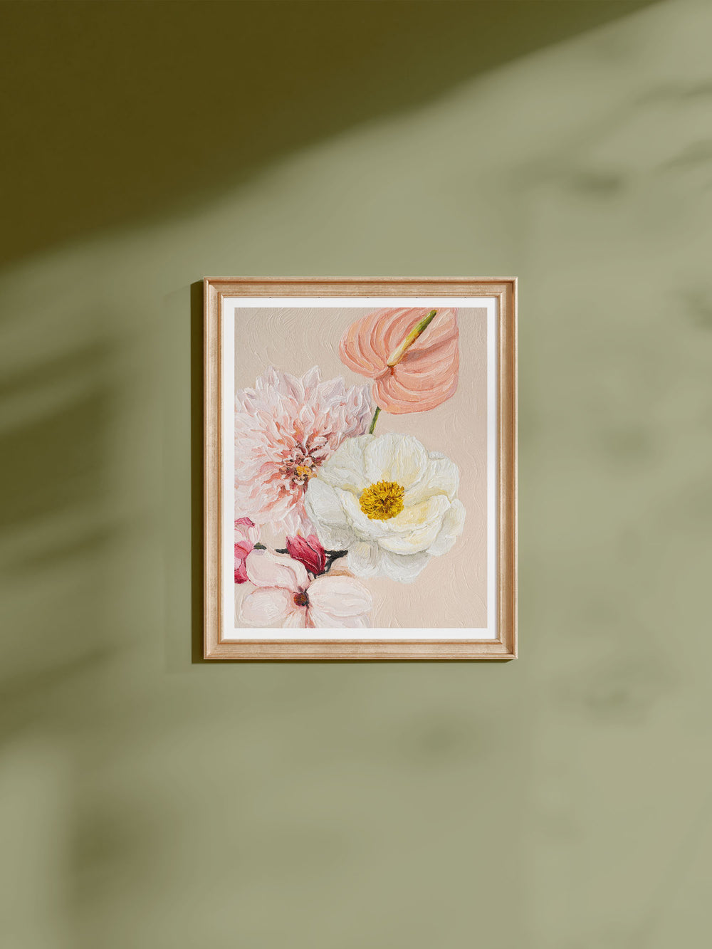 Flower art print featuring Magnolia, Anthurium and Dahlia