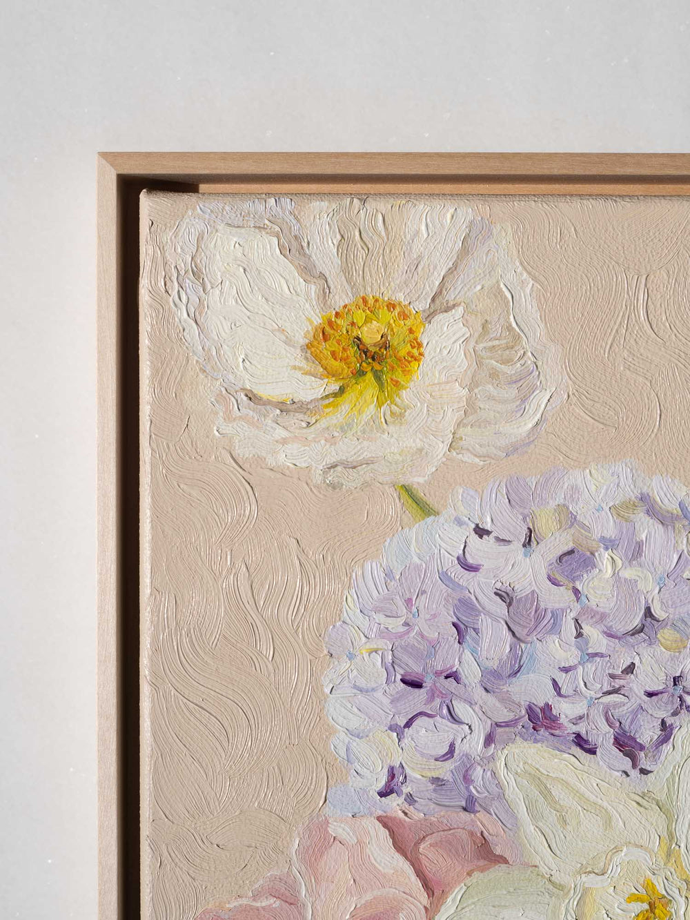 Framed flower oil painting in pastel colors