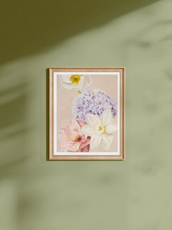 Spring art print framed in natural wood