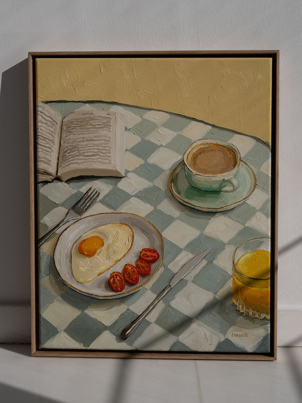 Original oil painting of breakfast table, Fine art of morning coffee scene