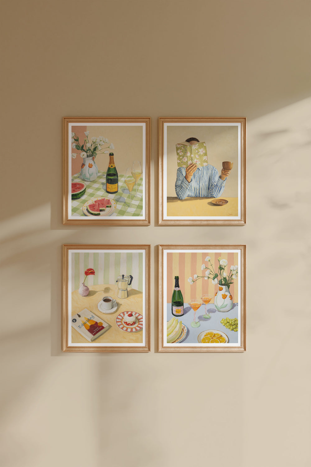 Art print of Coffee Break still life with coffee, moka pot, dessert, and book