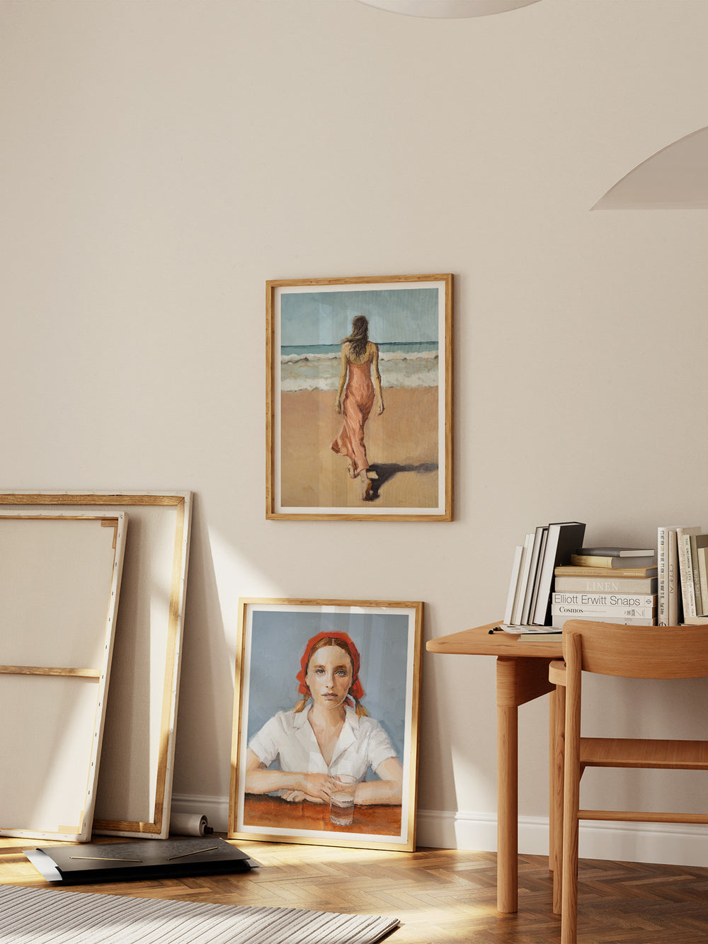 Art print of the original oil painting picturing a woman walking on the beach