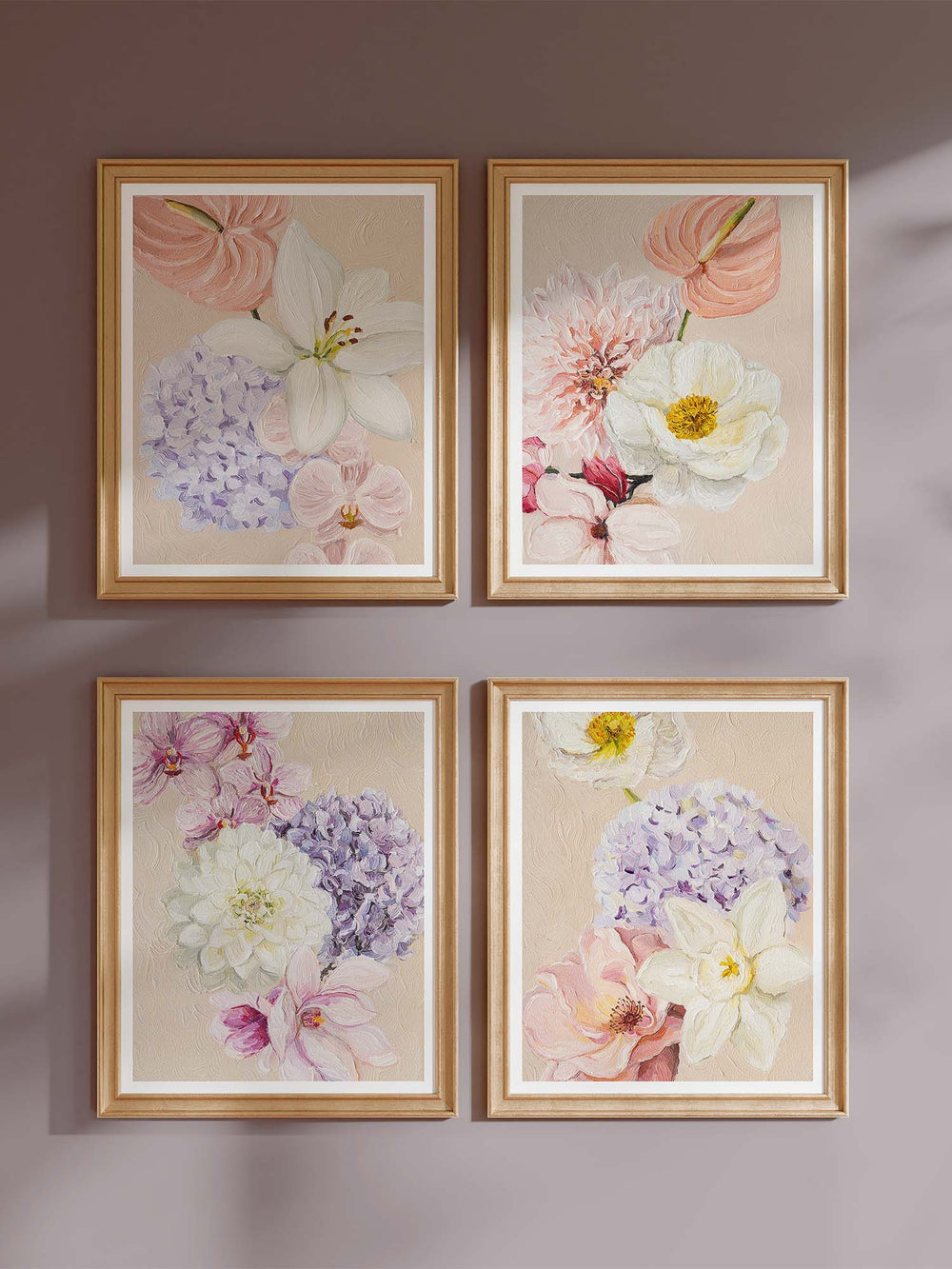 Flower art print featuring Magnolia, Anthurium and Dahlia