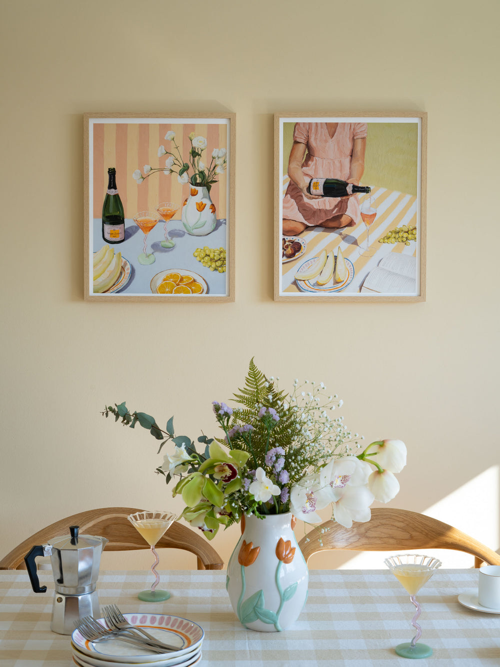 Art print of "Summer Sweetness" featuring a vibrant summer picnic scene with champagne.