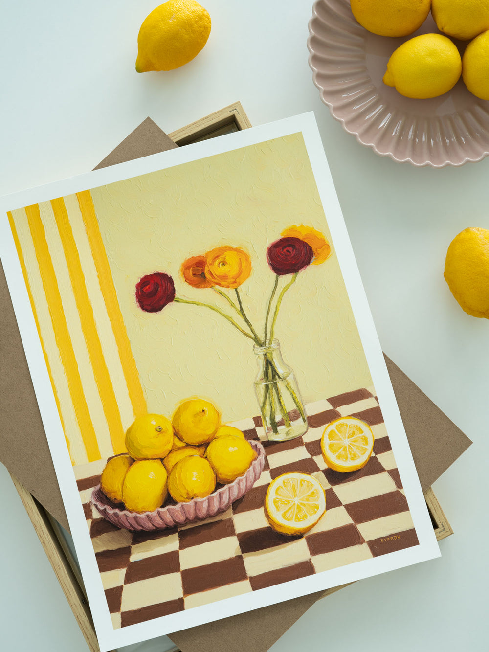 Art print of my original oil painting "Lemons And Flowers".