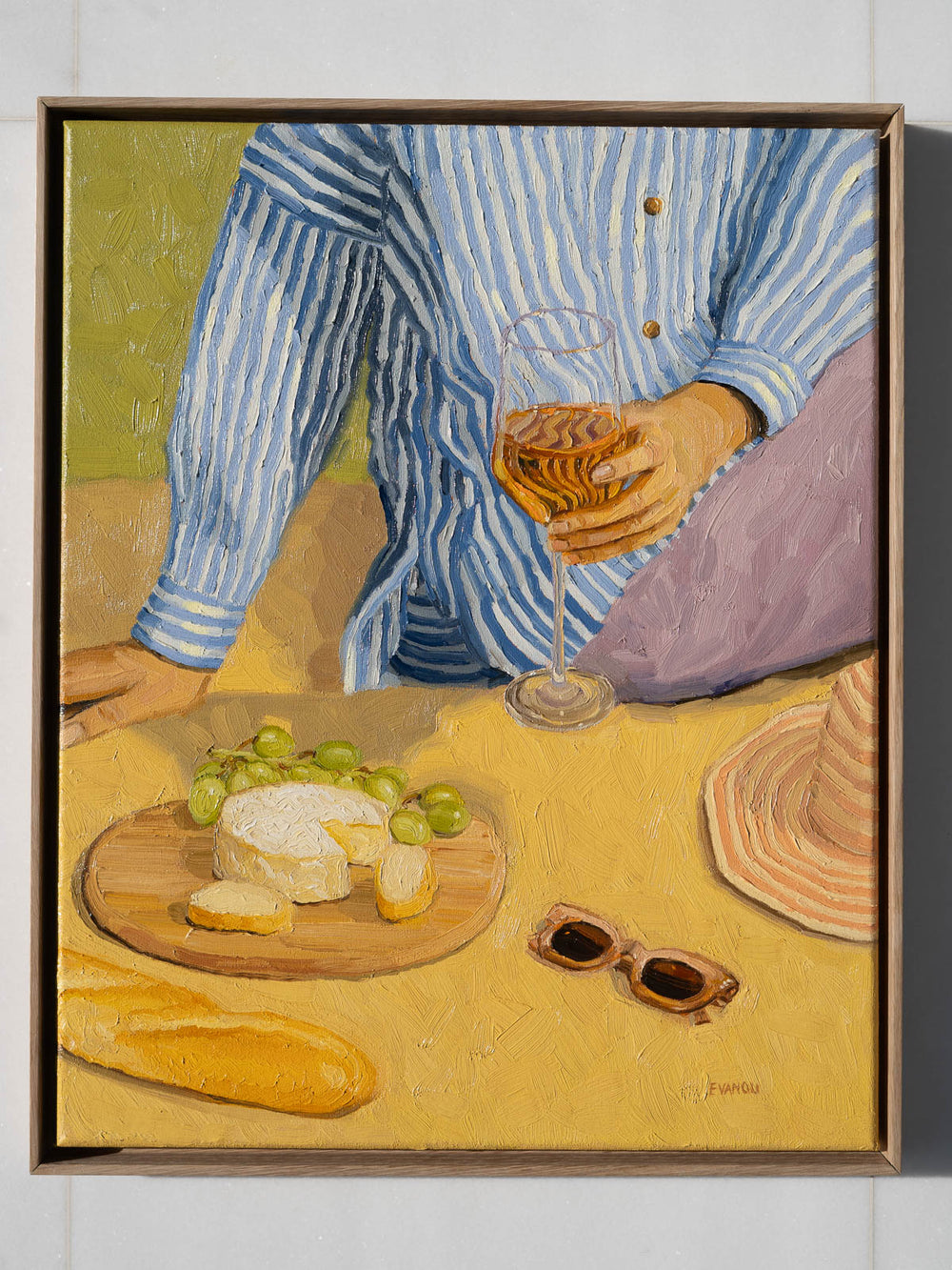 Picnic-themed original oil painting, Summer day picnic scene art