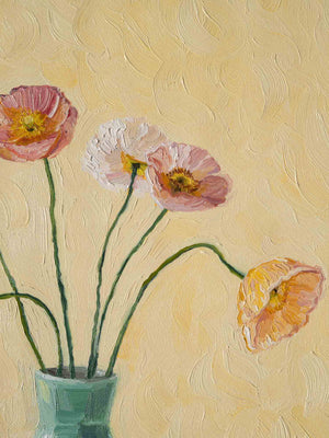 closeup of the original oil painting featuring poppies