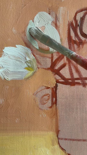 Evanou Art Painting Process of Tulips in A Vase Oil Painting