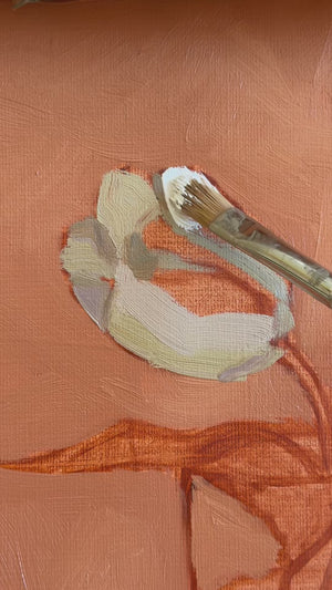 Evanou Art Painting Process with textured brushstrokes, Original Oil Painting Tulip In A Glass