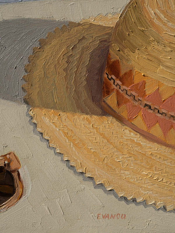 Stylish hat and sunglasses painting